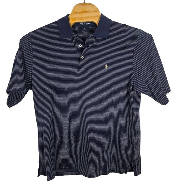 Polo Golf Ralph Lauren Navy & White Striped Pima Cotton Mens Polo Shirt L - Picture 2 of 6